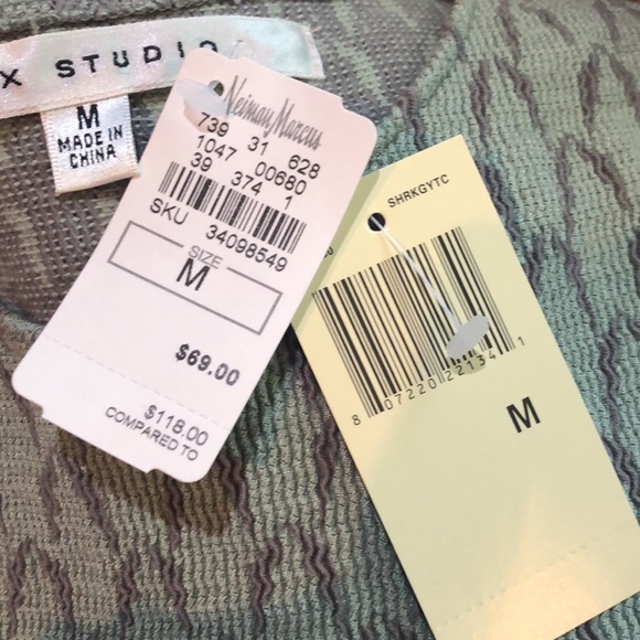 Max Studio Mint Green and Gray Smocked Sleeveless Tank top with Slight Flair - Picture 13 of 15